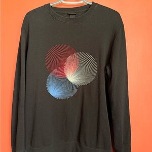 H&M Black Crewneck Sweatshirt with Red, Blue & Cream Radiant Circles
